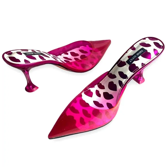 Nine West HOTT Clear Plastic Mule Heels Pumps | Barbie Hot Pink | Womens 8.5 NEW - Picture 3 of 16